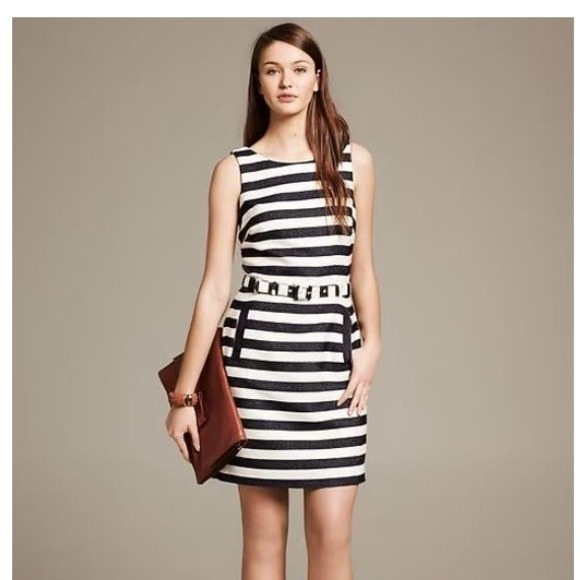 Banana Republic Belted‎ Sheath Dress Heritage Textured Striped Classic Preppy - Picture 1 of 11